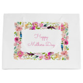 Happy Mothers Day Waterverf Bloemen Roze Wit Groot Cadeauzakje (Voorkant)