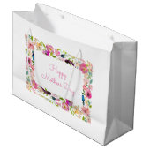 Happy Mothers Day Waterverf Bloemen Roze Wit Groot Cadeauzakje (Voorkant Gekanteld)