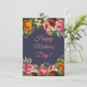 Happy Mothers Day waterverf Botanisch Blauw Roze Feestdagenkaart (Staand voorkant)