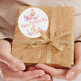 Happy Mothers Day |  Waterverf Butterflies Ronde Sticker
