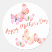 Happy Mothers Day |  Waterverf Butterflies Ronde Sticker (Voorkant)