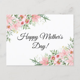 Happy Mothers Day waterverf roze florale klassiek Briefkaart