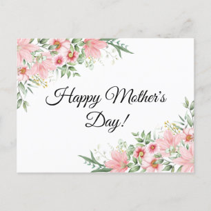Happy Mothers Day waterverf roze florale klassiek Briefkaart