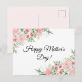 Happy Mothers Day waterverf roze florale klassiek Briefkaart (Voorkant / Achterkant)
