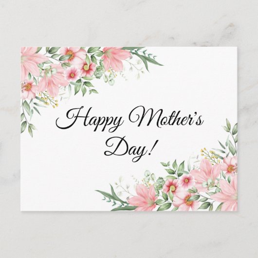 Happy Mothers Day waterverf roze florale klassiek Briefkaart (Voorkant)