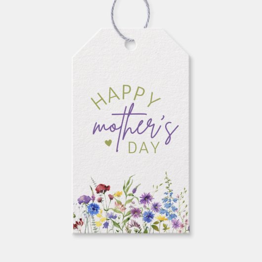 Happy Mother's Day Waterverf Wildflowers & Heart Cadeaulabel (Voorkant)