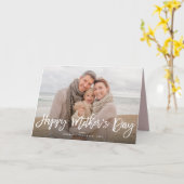 Happy Mother's Day White Brush Script Modern Photo Kaart (Gele Bloem)