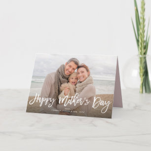 Happy Mother's Day White Brush Script Modern Photo Kaart