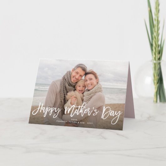 Happy Mother's Day White Brush Script Modern Photo Kaart (Voorkant)