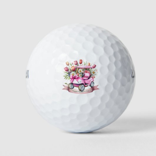 Happy Mother's Day with pink golf cart Golfballen (Voorkant)