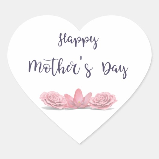 Happy-Mothers-Day-with-roze-Flowers Hart Sticker (Voorkant)