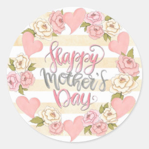 Happy Mothers Day Wreath Ronde Sticker