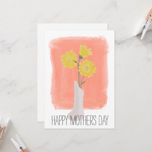 Happy Mothers Day Yellow Florals Bruske Stroke Kaart (Voorkant / Achterkant in situ)