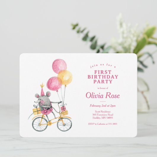 Happy Mouse Birthday Invitation Kaart (Staand voorkant)