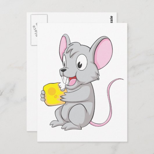 Happy Mouse Eating Cheese Briefkaart (Voorkant / Achterkant)