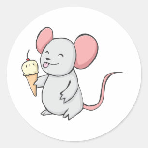Happy Mouse Eating Ice Cream Ronde Sticker
