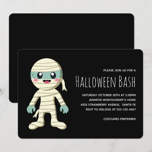 Happy Mummy Halloween Monster Party Kaart (Voorkant / Achterkant)