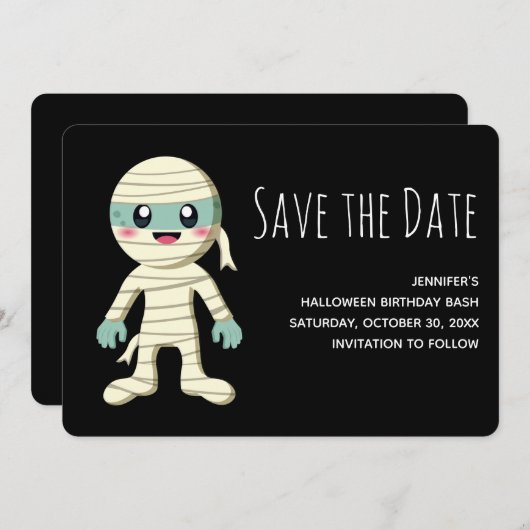 Happy Mummy Halloween Monster Save the Date (Voorkant / Achterkant)