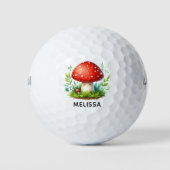 Happy Mushroom Redcap Illustratie Aangepaste naam Golfballen (Voorkant)