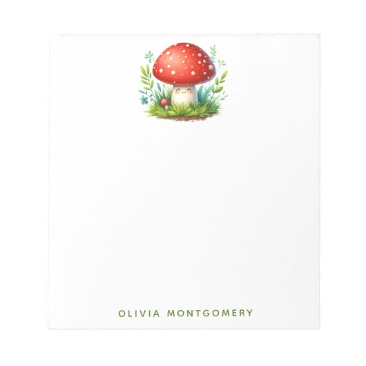 Happy Mushroom Redcap Illustratie Aangepaste naam Notitieblok (Voorkant)