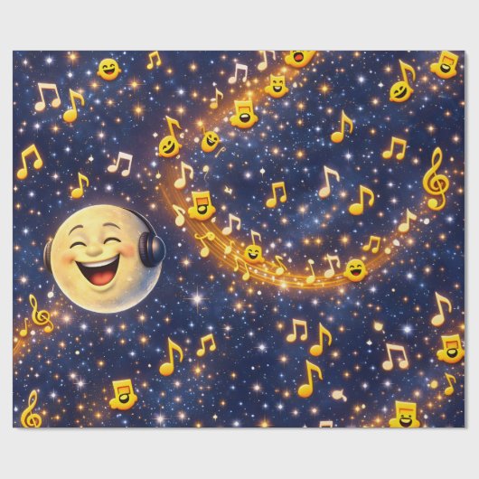 Happy musical Moon Galaxy custom wrapping paper Cadeaupapier (Vlak)