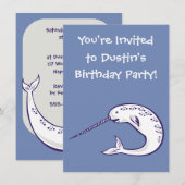 Happy Narwhal Birthday Party Invitation Kaart (Voorkant / Achterkant)