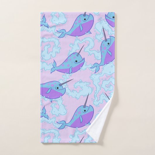 Happy Narwhal Pattern Hand Towel Handdoek (Handdoek)