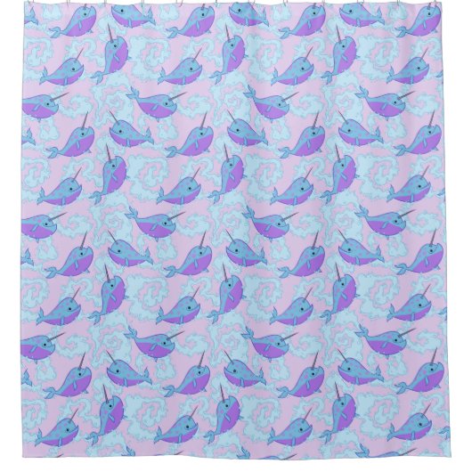 Happy Narwhal Pattern Shower Curtain Douchegordijn (Voorkant)