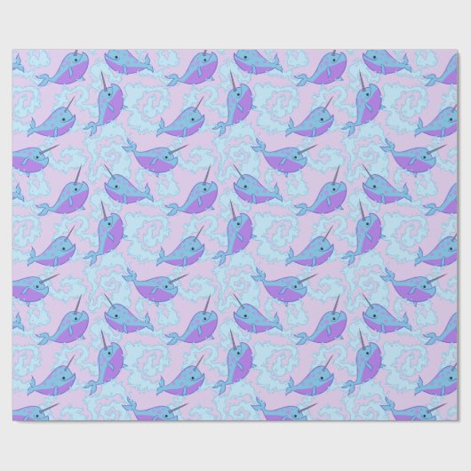 Happy Narwhal Pattern Wrapping Paper Cadeaupapier (Vlak)