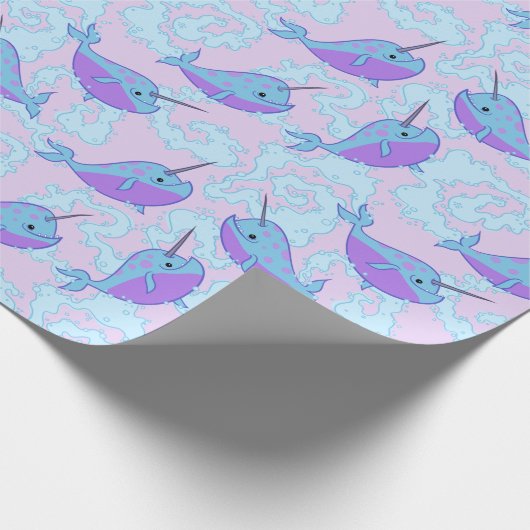 Happy Narwhal Pattern Wrapping Paper Cadeaupapier (Hoek)