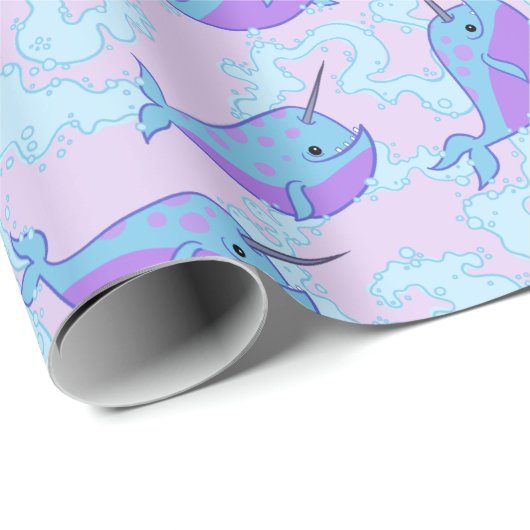 Happy Narwhal Pattern Wrapping Paper Cadeaupapier (Rol Hoek)