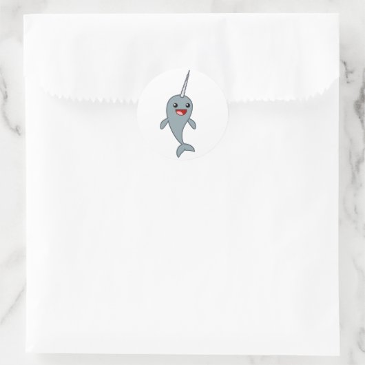 Happy Narwhal Ronde Sticker (Tas)