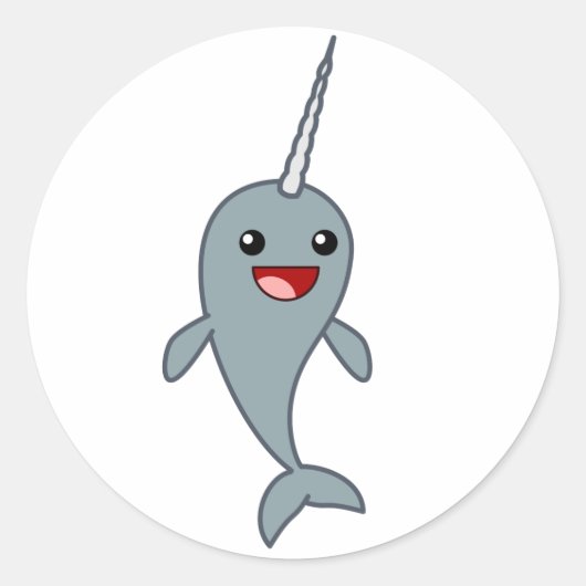 Happy Narwhal Ronde Sticker (Voorkant)