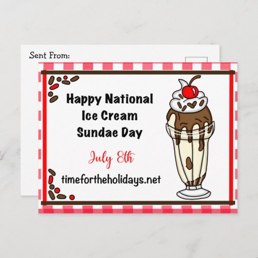 Happy National Ice Cream Sundae Day, 8 juli Briefkaart (Voorkant / Achterkant)