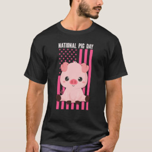Happy National Pig Day American Flag T-shirt
