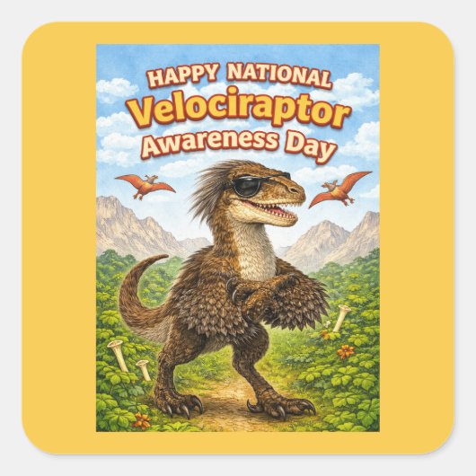 Happy National Velociraptor Awareness Day – Funny Vierkante Sticker (Voorkant)
