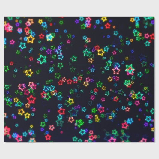 Happy Neon Star Cadeaupapier (Vlak)