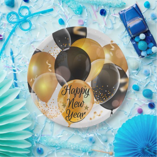 Happy New Balloons Papieren Bordje (Feest)
