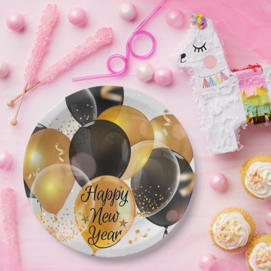 Happy New Balloons Papieren Bordje (Feest)
