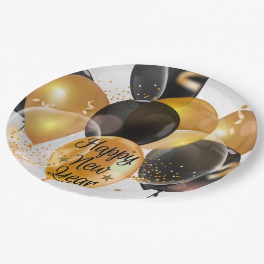 Happy New Balloons Papieren Bordje (Gekanteld)
