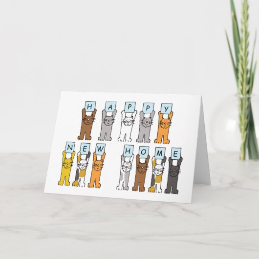 Happy New Home Cute Cartoon Cats Aankondiging (Voorkant)
