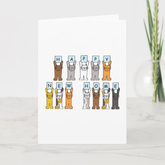 Happy New Home Cute Cartoon Cats Aankondiging (Voorkant)