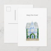 Happy New Home Quote Blue House Illustration Card Briefkaart (Voorkant / Achterkant)