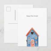 Happy New Home Quote Blue House Illustration Card Briefkaart (Voorkant / Achterkant)
