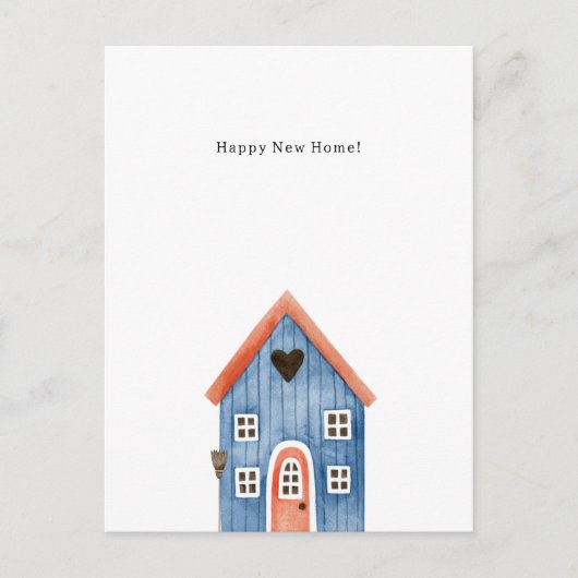Happy New Home Quote Blue House Illustration Card Briefkaart (Voorkant)