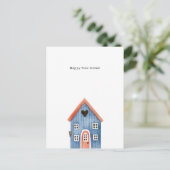 Happy New Home Quote Blue House Illustration Card Briefkaart (Staand voorkant)
