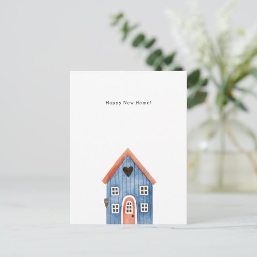 Happy New Home Quote Blue House Illustration Card Briefkaart (Staand voorkant)