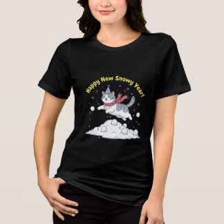 Happy New Snowy Year 2026 Cute Cat Winter Gift Tri-Blend Shirt