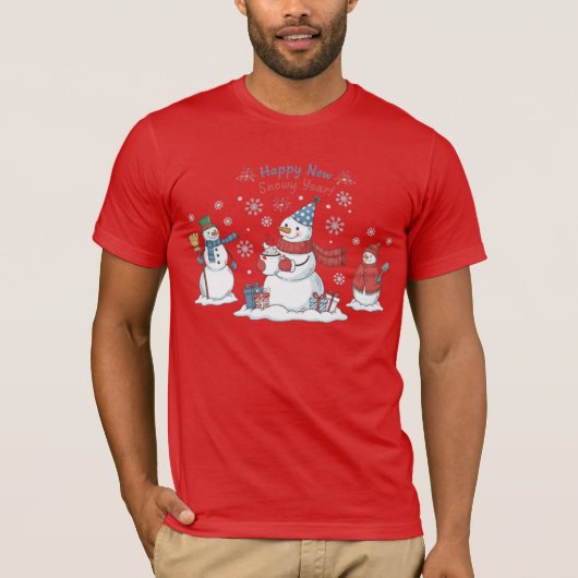 Happy New Snowy Year 2026 Snowmen Unisex Winter  T-shirt (Voorkant)