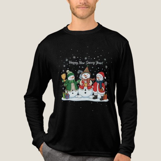 Happy New Snowy Year 2026 Snowmen Winter Unisex  Tri-Blend Shirt (Voorkant volledig)